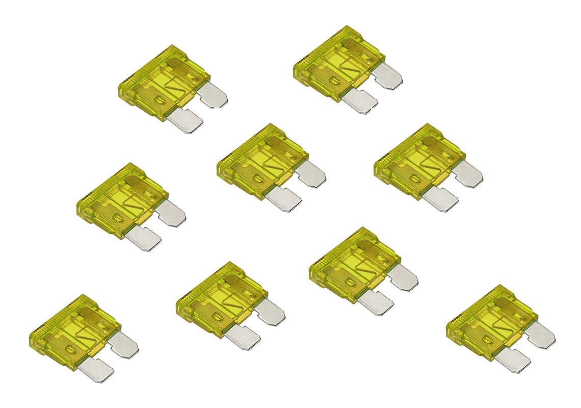 100 FUSIBLES JAUNE CLAIR LAMELLAIRES ENFICHABLES 20A